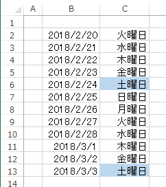 土曜日に背景色が付いた